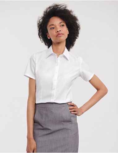 R-R-963F-0-Ladies Short Sleeve Herringbone Shirt